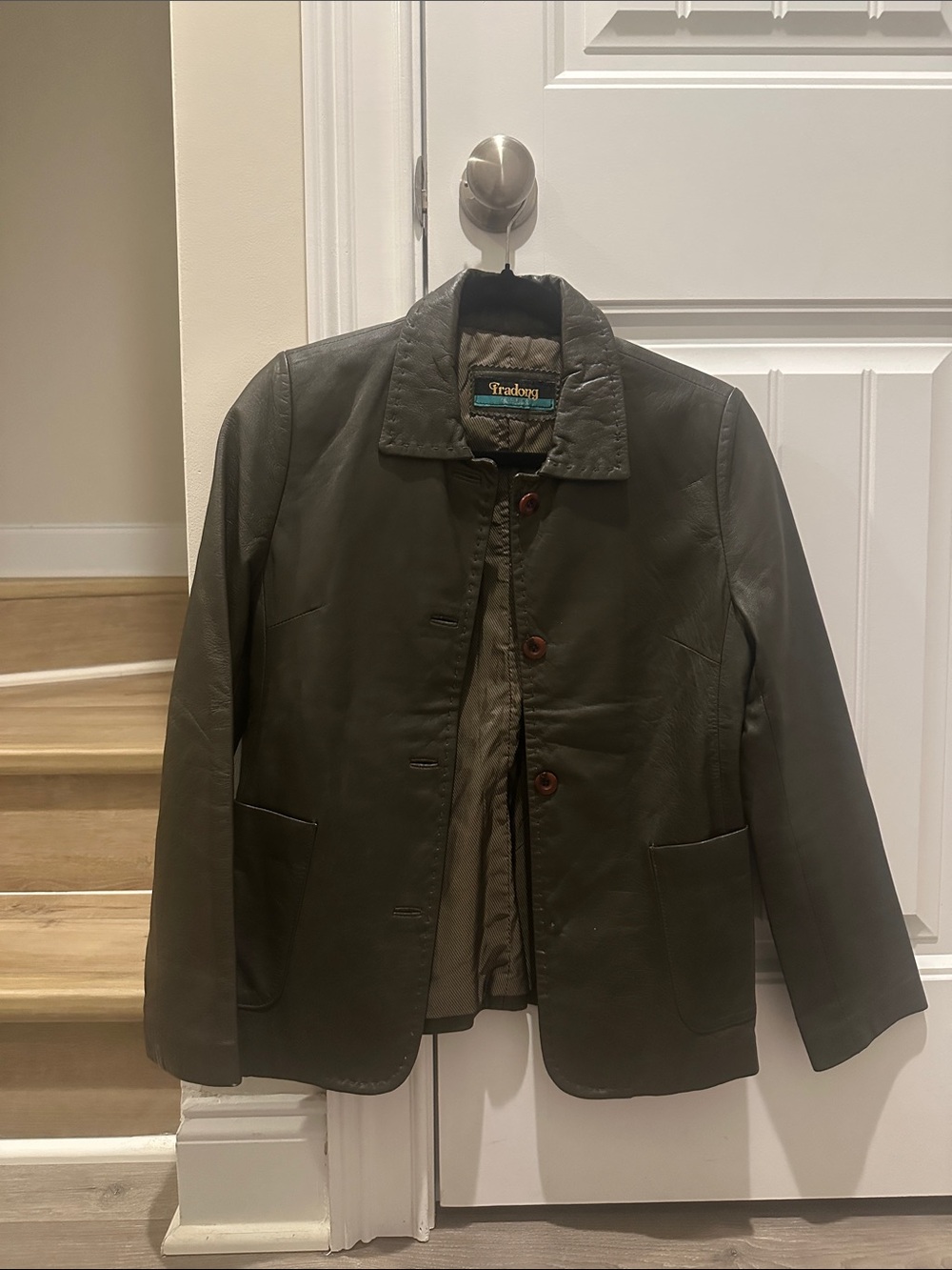 Olive Green Lamb Leather Jacket for Women